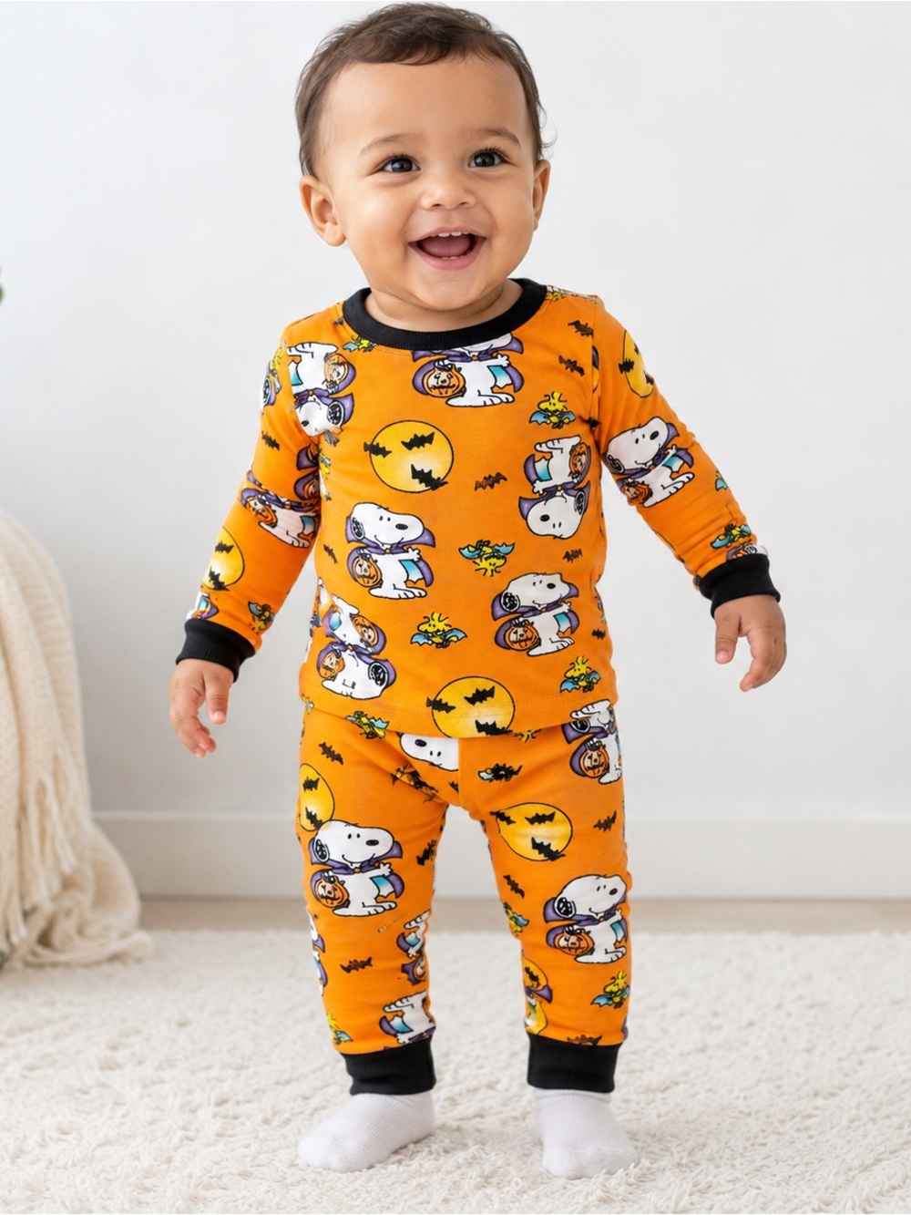 Peanuts Snoopy Halloween Pajama Set Orange Ghost Pumpkin Baby 12M